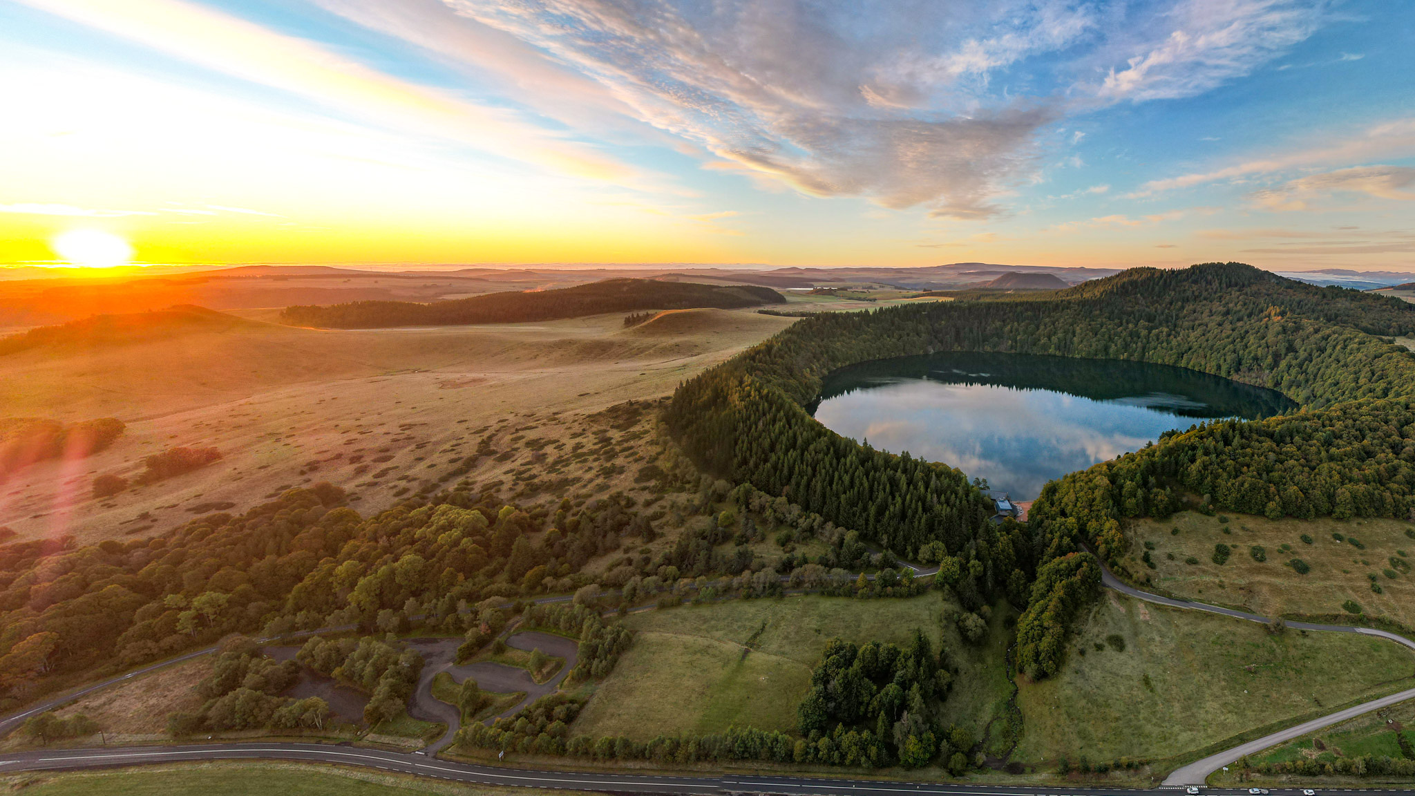 Sunrise over Lake Pavin and Puy de Montchal