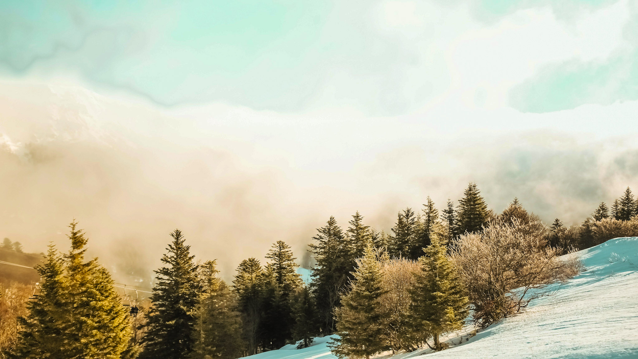 Winter sunset in a snowy Cantal